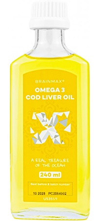 BrainMax Omega 3 Olej z tresčích jater citrón 240 ml