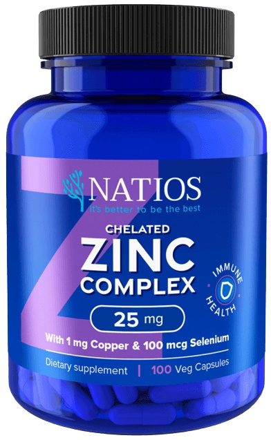 NATIOS Zinc Chelated Complex, Zinek, selen a měď 25 mg 100 kapslí