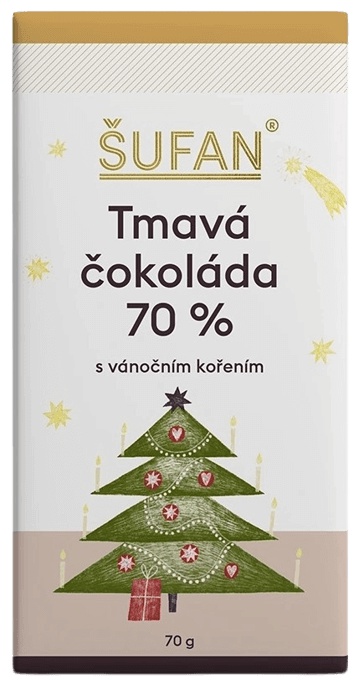 Šufan Tabulková Čokoláda 70 g - Tmavá čokoláda 70 % s Vánočním kořením