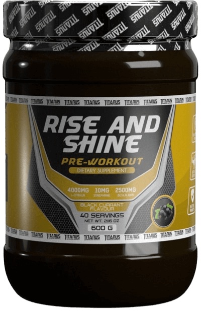 Titánus Pre-workout RISEandSHINE 600 g - černý rybíz