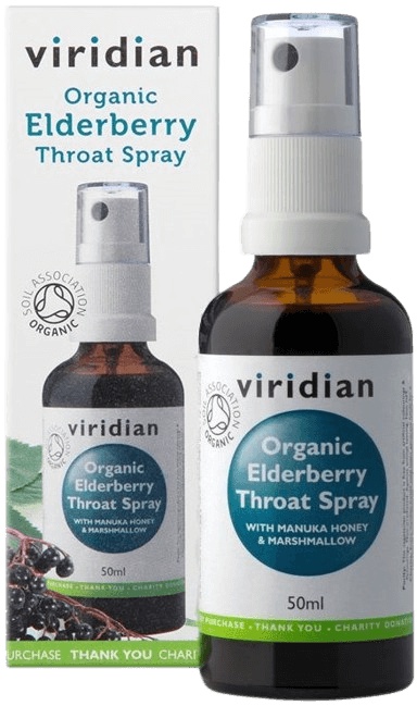 Viridian Elderberry Throat spray 50ml Organic (Sprej při bolesti v krku a kašli)